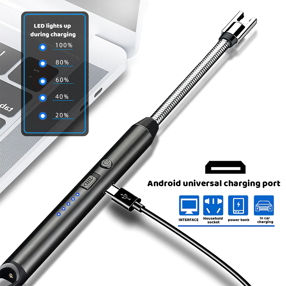 USB Rechargeable Arc Lighter Windproof Flexible Neck Electric Candle Lighter Safety Lock Pulse Igniter for Kitchen Gas Stove Camping Candle BBQ