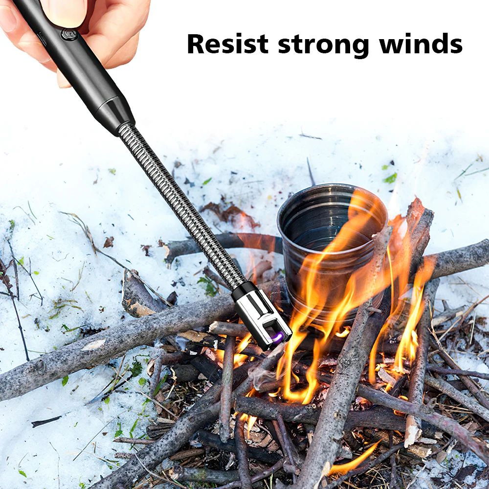 USB Rechargeable Arc Lighter Windproof Flexible Neck Electric Candle Lighter Safety Lock Pulse Igniter for Kitchen Gas Stove Camping Candle BBQ