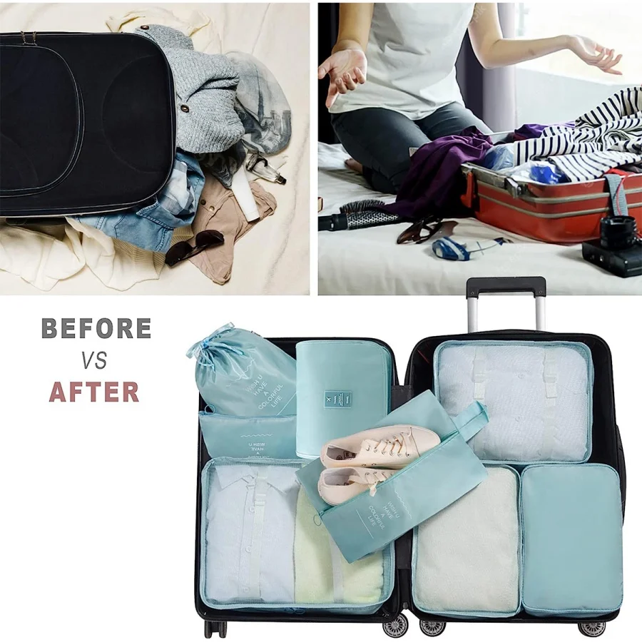 8Pcs/Set Travel Organizer Storage Bags Suitcase Packing Cubes Set Cases Portable Luggage Clothes Shoe Tidy Pouch Folding