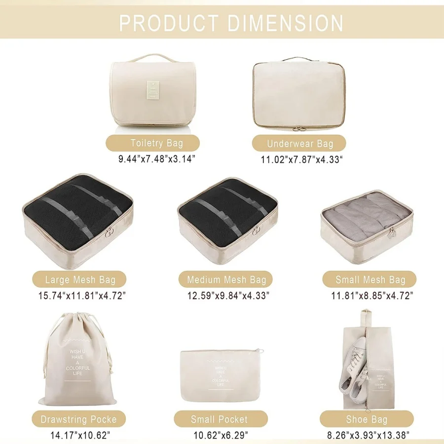 8Pcs/Set Travel Organizer Storage Bags Suitcase Packing Cubes Set Cases Portable Luggage Clothes Shoe Tidy Pouch Folding