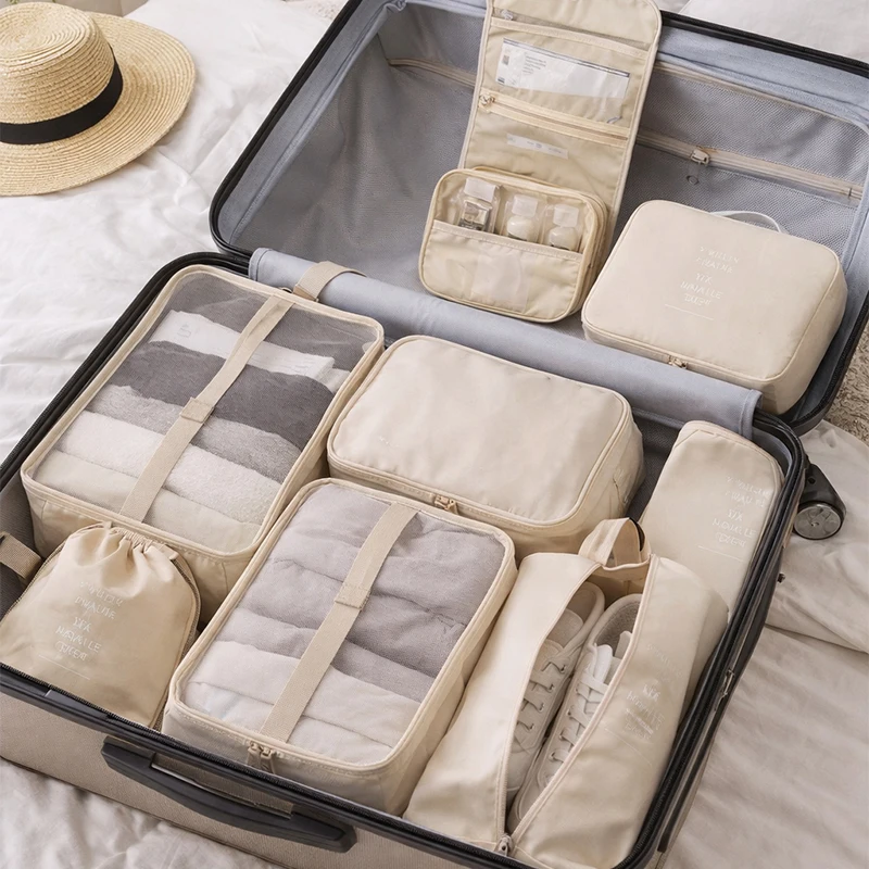8Pcs/Set Travel Organizer Storage Bags Suitcase Packing Cubes Set Cases Portable Luggage Clothes Shoe Tidy Pouch Folding