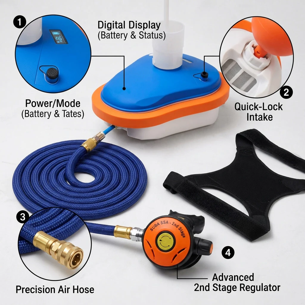 LieYu Waterproof Rechargeable Snorkeling Equipment Portable Tankless Scuba Diving Ventilator Underwater 45min Working 7m Depth Tankless Underwater Breathing System