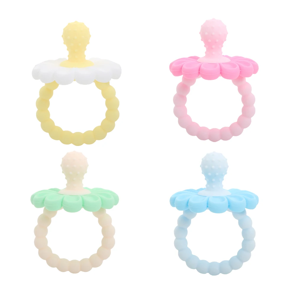BPA Free Silicone Baby Teether Flower Shape Pacifier Teething Ring Newborn Soothing Chew Toy Infant Grip Molar Sensory Toy