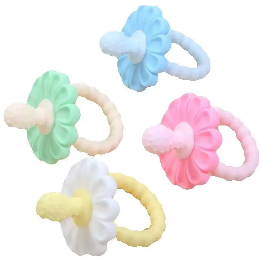 BPA Free Silicone Baby Teether Flower Shape Pacifier Teething Ring Newborn Soothing Chew Toy Infant Grip Molar Sensory Toy
