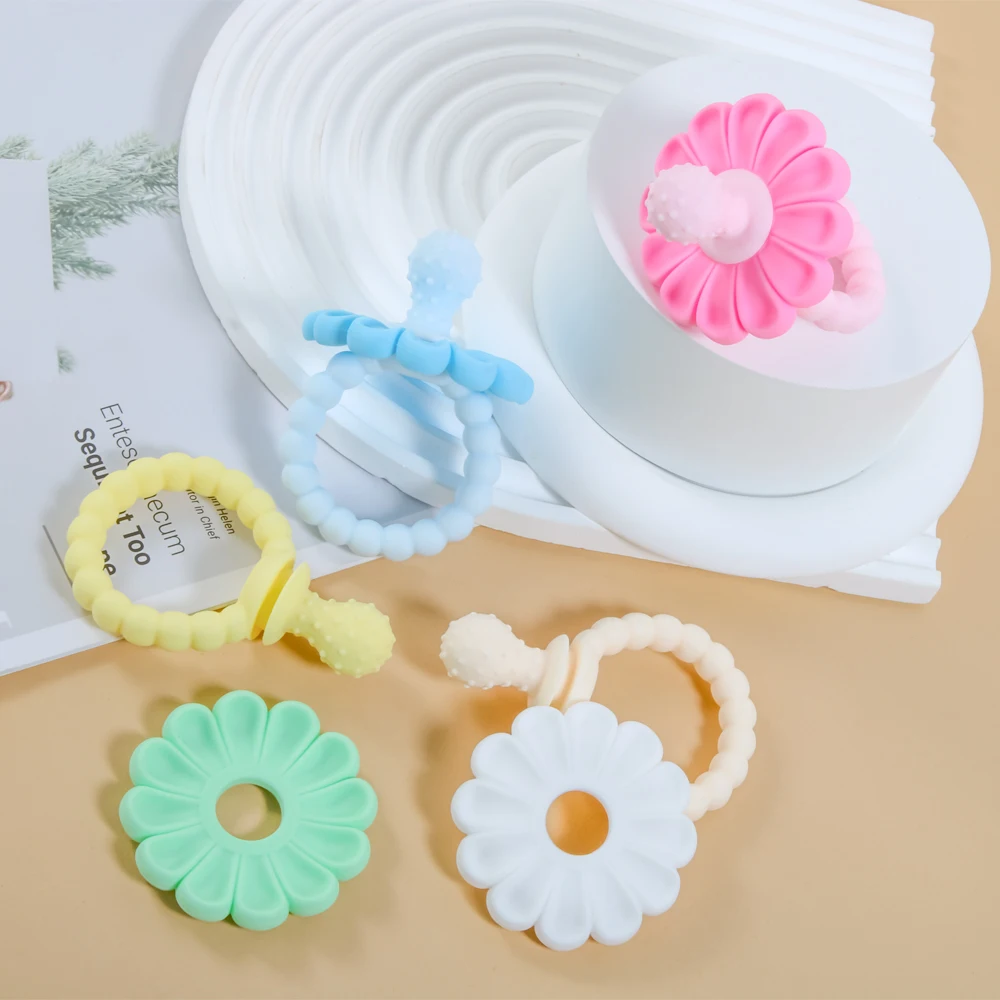 BPA Free Silicone Baby Teether Flower Shape Pacifier Teething Ring Newborn Soothing Chew Toy Infant Grip Molar Sensory Toy