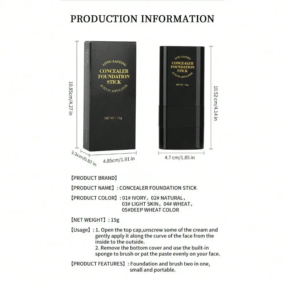 2 In 1 Waterproof ConcealingFoundation Stick ForSweat Resistance, StrongDark Circle Coverage,Natural Makeup Feel,Portable Design,Multi-ColorOptions, PerfectCosmetic Gift Long Lasting Concealer FaceConcealer Concealer Foundation
