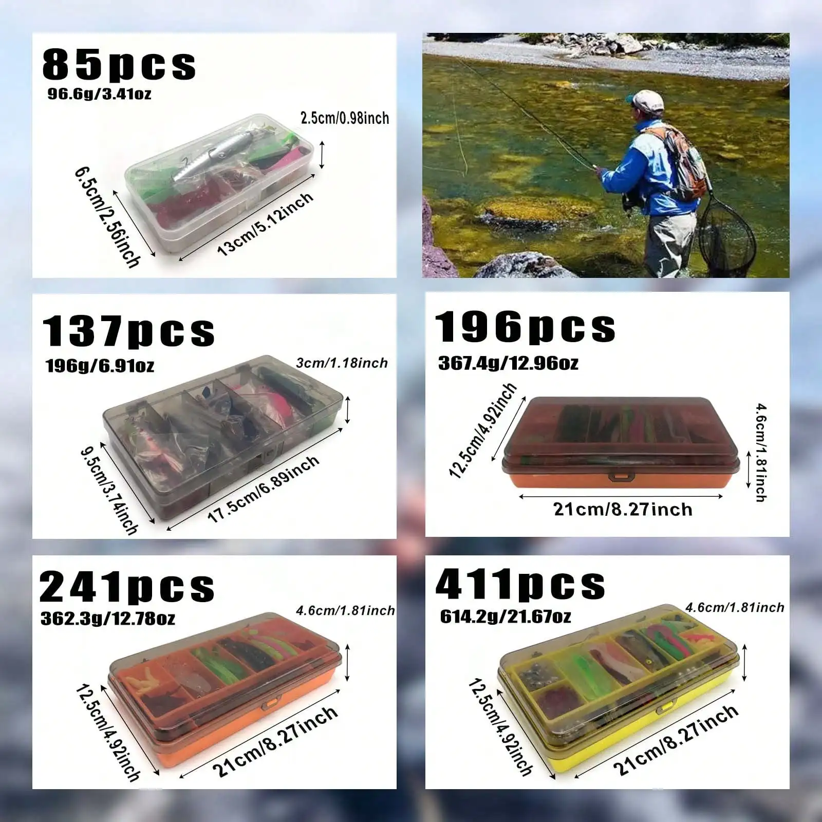 411/241/196/137/85pcs Fishing Lure Set, With A Box, Soft Baits, Spoon Baits, Hooks, Hard Baits And Other Fishing Accessories Sets, Universal For Seawater And Fresh Water