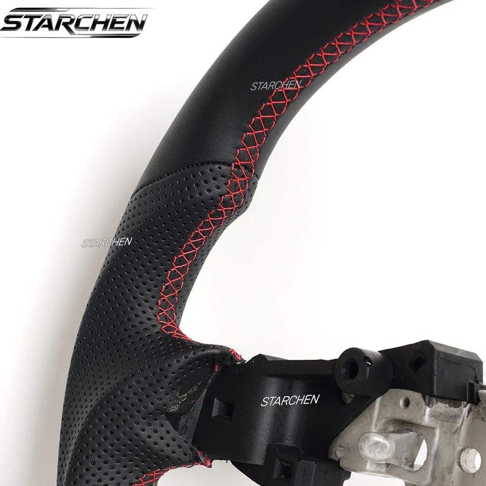 Full Leather Sport Steering Wheel for Mazda MX-5 Miata 2016 2017 2018 2019 2020 2021 2022 2023 2024 2025 2026 Flat Bottom (OEM) Steering Wheel Replacement Non-heated