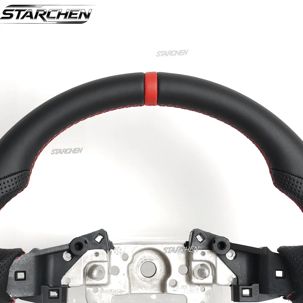 Full Leather Sport Steering Wheel for Mazda MX-5 Miata 2016 2017 2018 2019 2020 2021 2022 2023 2024 2025 2026 Flat Bottom (OEM) Steering Wheel Replacement Non-heated