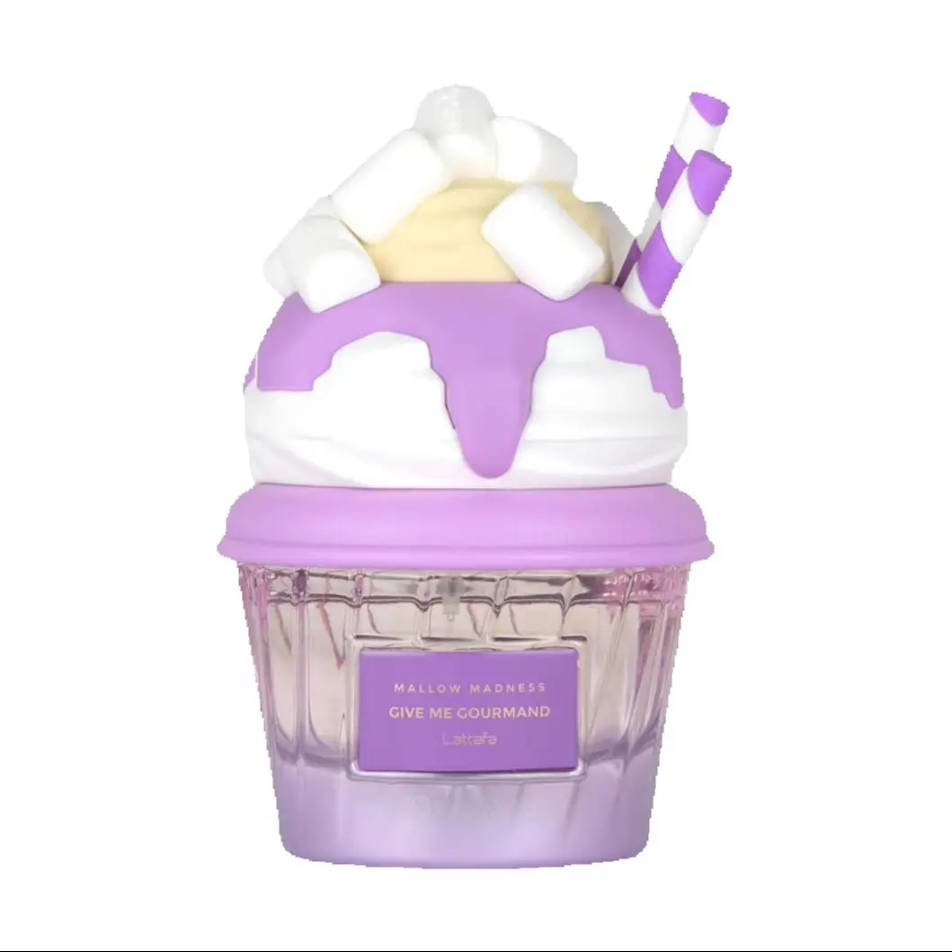 Yara Lattafa Mallow Madness Give Me Gourmand Eau De Parfum Long Lasting Sweet Fluffy Marshmallow Vanilla Dessert Fragrance Women Perfume Cute 3D Marshmallow Cream Cup Bottle Purple Pastel Gourmand Scent Birthday Holiday Gift for Ladies