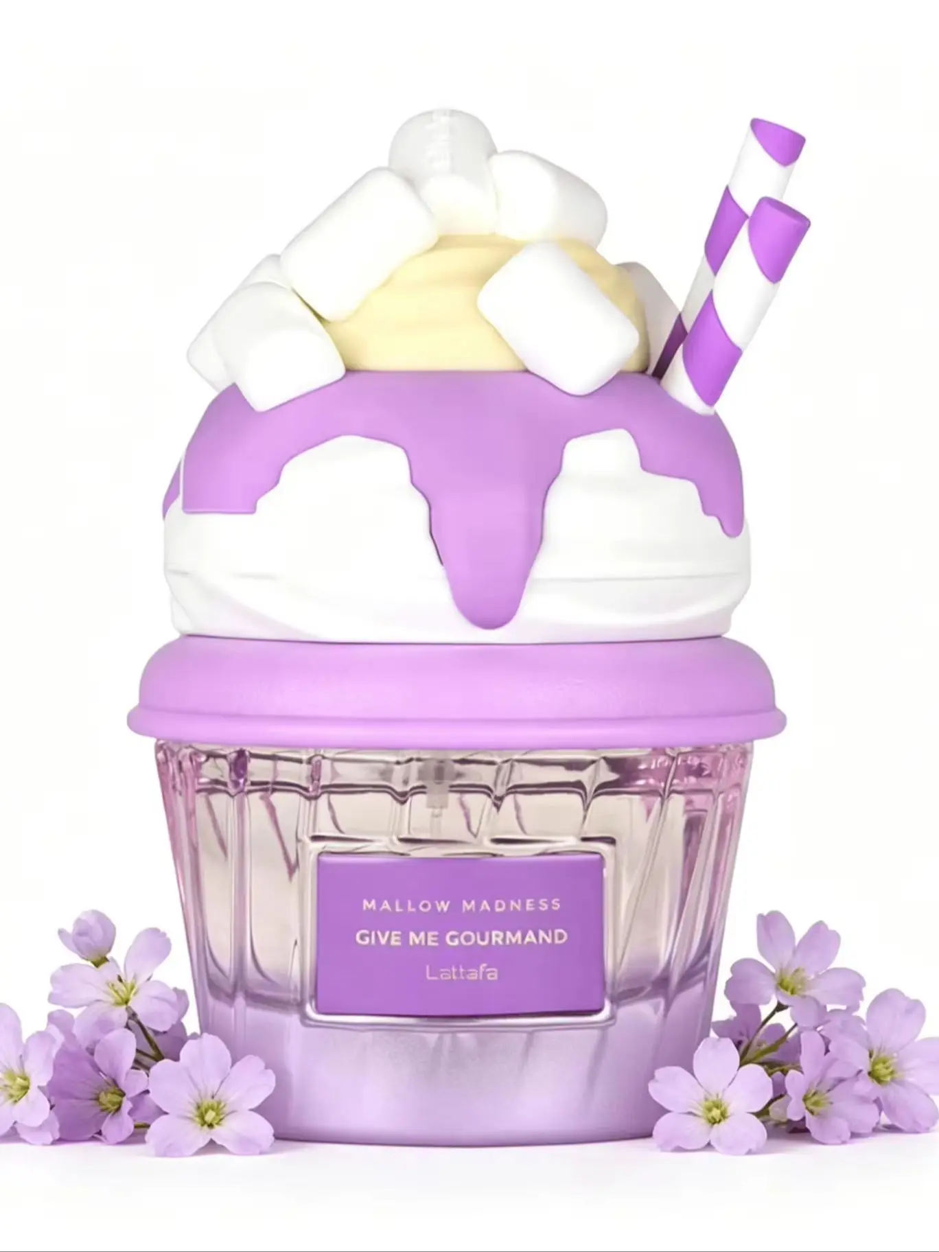 Yara Lattafa Mallow Madness Give Me Gourmand Eau De Parfum Long Lasting Sweet Fluffy Marshmallow Vanilla Dessert Fragrance Women Perfume Cute 3D Marshmallow Cream Cup Bottle Purple Pastel Gourmand Scent Birthday Holiday Gift for Ladies