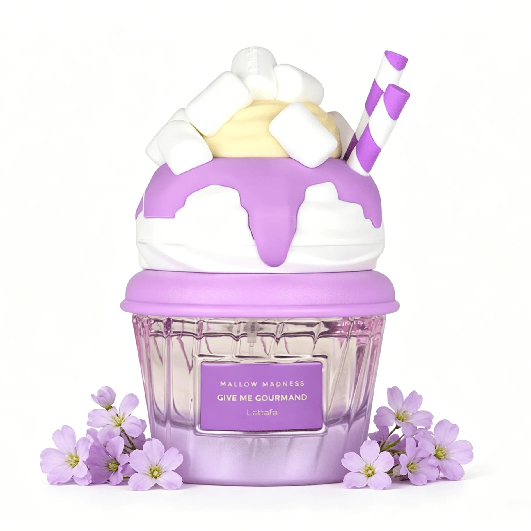 Yara Lattafa Mallow Madness Give Me Gourmand Eau De Parfum Long Lasting Sweet Fluffy Marshmallow Vanilla Dessert Fragrance Women Perfume Cute 3D Marshmallow Cream Cup Bottle Purple Pastel Gourmand Scent Birthday Holiday Gift for Ladies