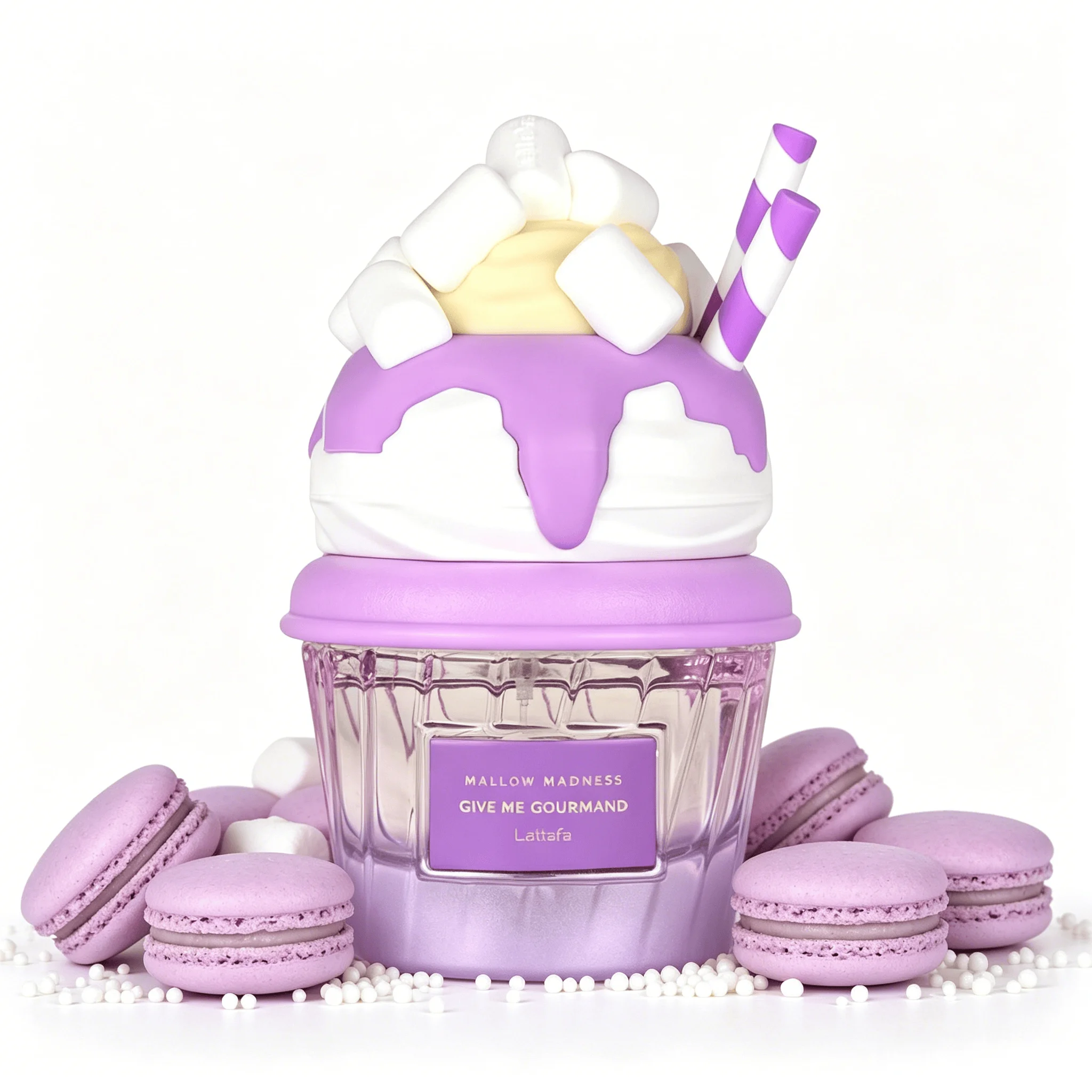 Yara Lattafa Mallow Madness Give Me Gourmand Eau De Parfum Long Lasting Sweet Fluffy Marshmallow Vanilla Dessert Fragrance Women Perfume Cute 3D Marshmallow Cream Cup Bottle Purple Pastel Gourmand Scent Birthday Holiday Gift for Ladies