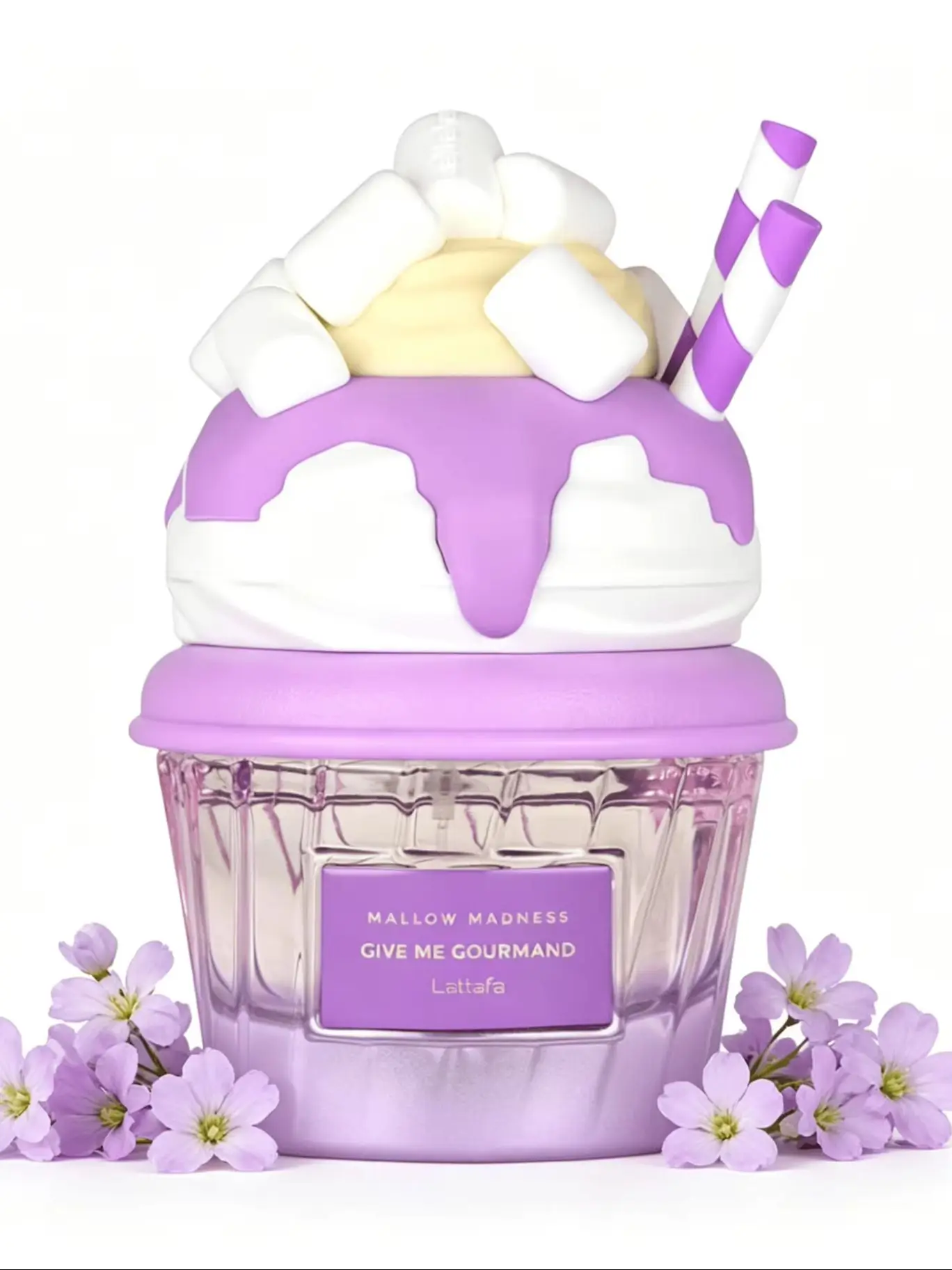 Yara Lattafa Mallow Madness Give Me Gourmand Eau De Parfum Long Lasting Sweet Fluffy Marshmallow Vanilla Dessert Fragrance Women Perfume Cute 3D Marshmallow Cream Cup Bottle Purple Pastel Gourmand Scent Birthday Holiday Gift for Ladies
