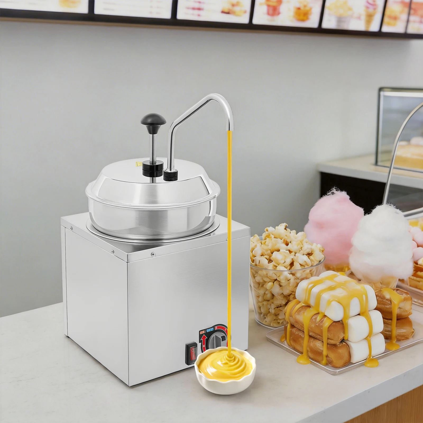 Commercial Cheese Warmer 1.85 Gal, Stainless Steel Cheese Dispenser with Pump & 6 Temp Settings for Food Truck Restaurant