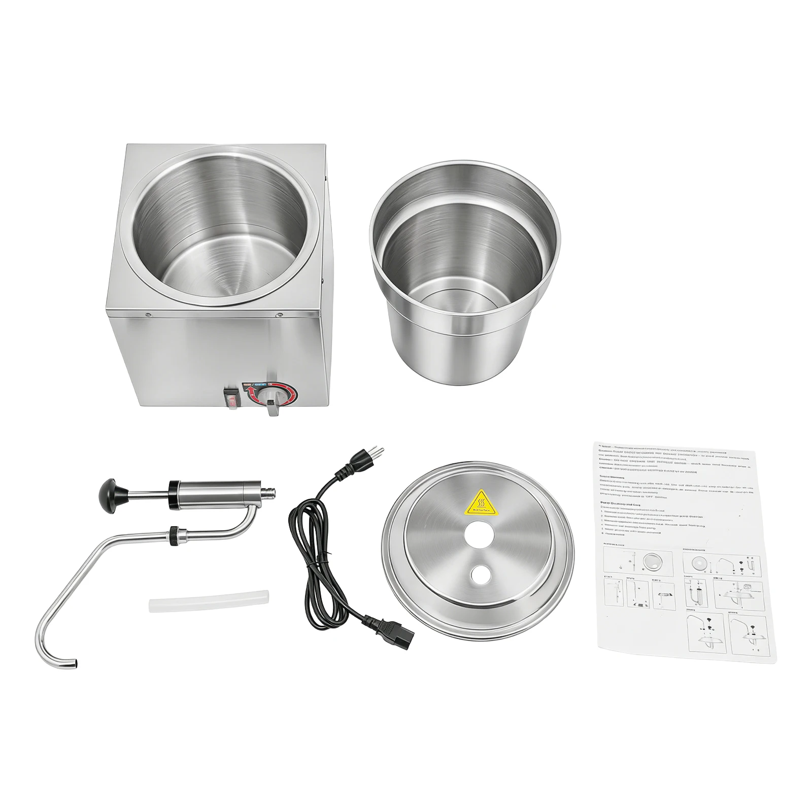 Commercial Cheese Warmer 1.85 Gal, Stainless Steel Cheese Dispenser with Pump & 6 Temp Settings for Food Truck Restaurant