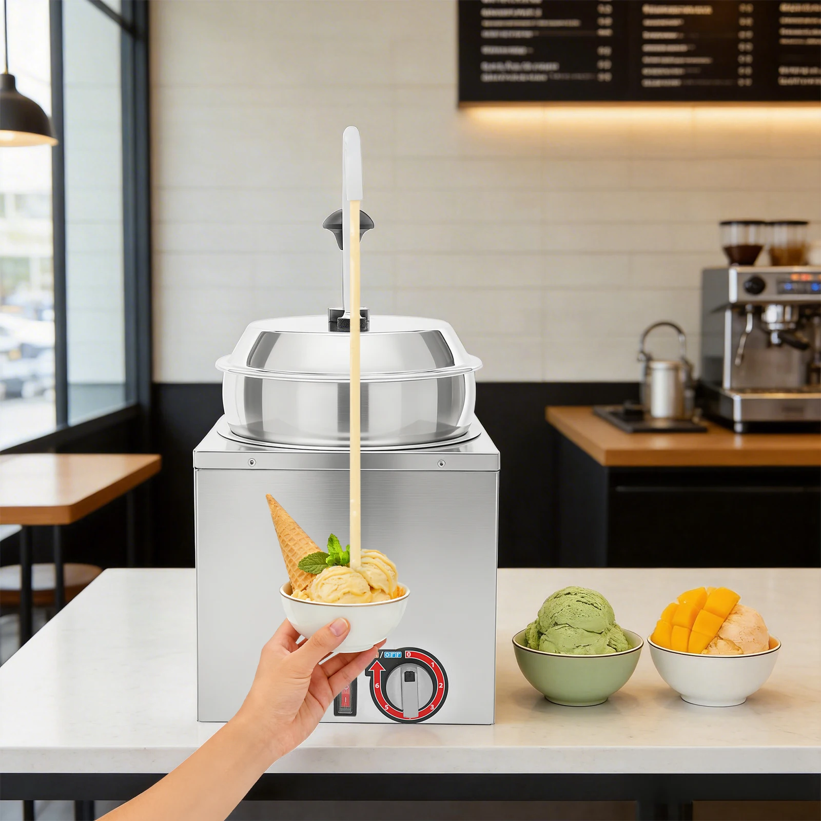 Commercial Cheese Warmer 1.85 Gal, Stainless Steel Cheese Dispenser with Pump & 6 Temp Settings for Food Truck Restaurant