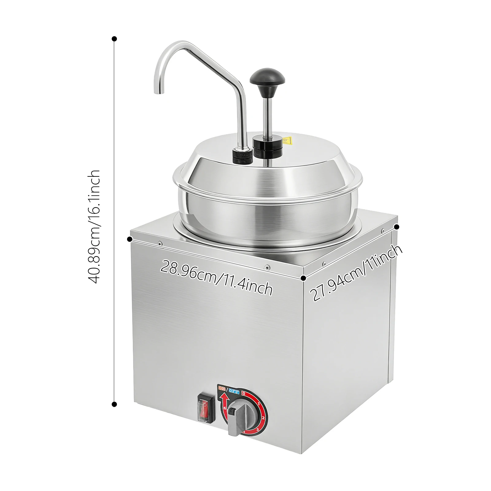 Commercial Cheese Warmer 1.85 Gal, Stainless Steel Cheese Dispenser with Pump & 6 Temp Settings for Food Truck Restaurant