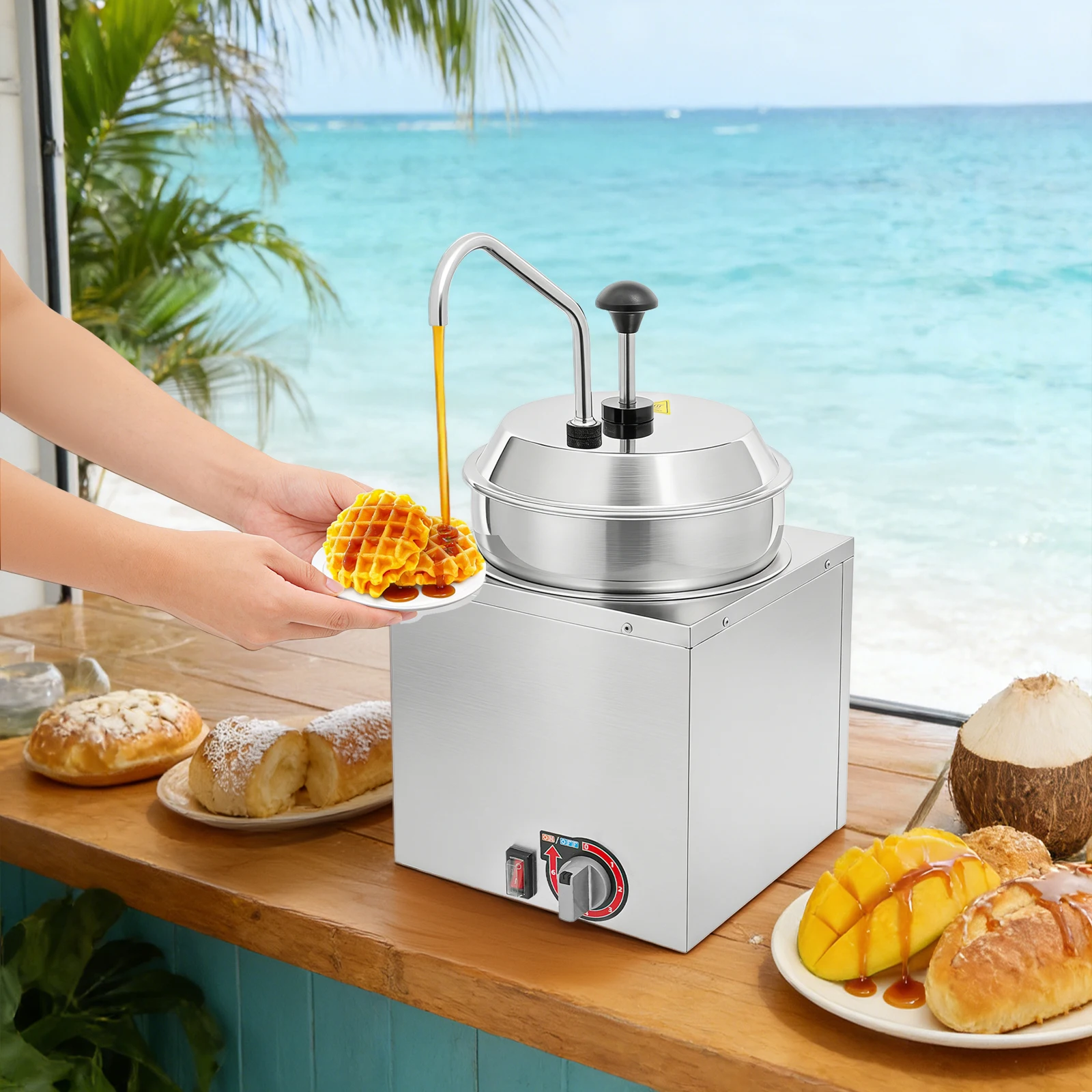 Commercial Cheese Warmer 1.85 Gal, Stainless Steel Cheese Dispenser with Pump & 6 Temp Settings for Food Truck Restaurant