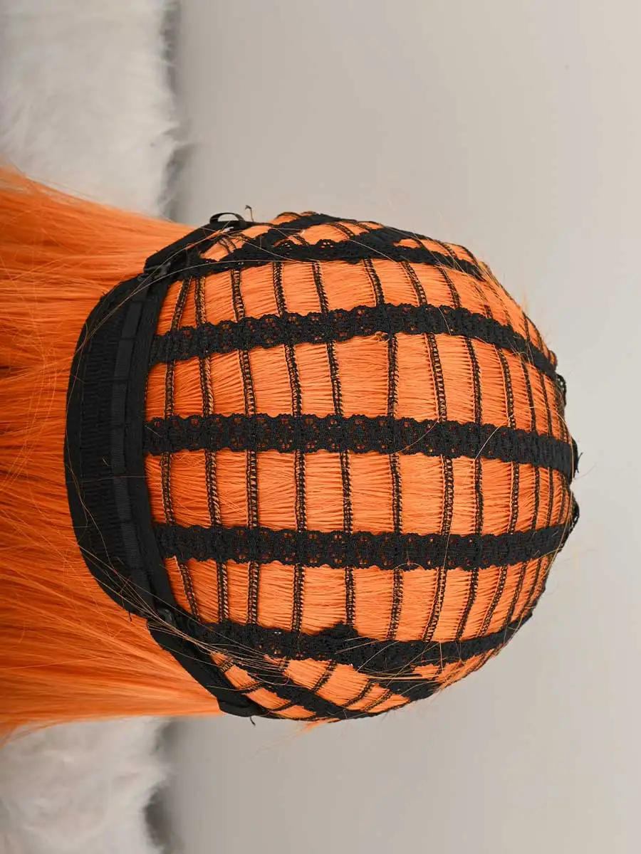 Orange Bob Wig with Bangs, Short Orange Wig for Women Straight Bob Wigs Heat Resistant Synthetic wig Mia Wallace Cleopatra Cospaly Daily Party Use