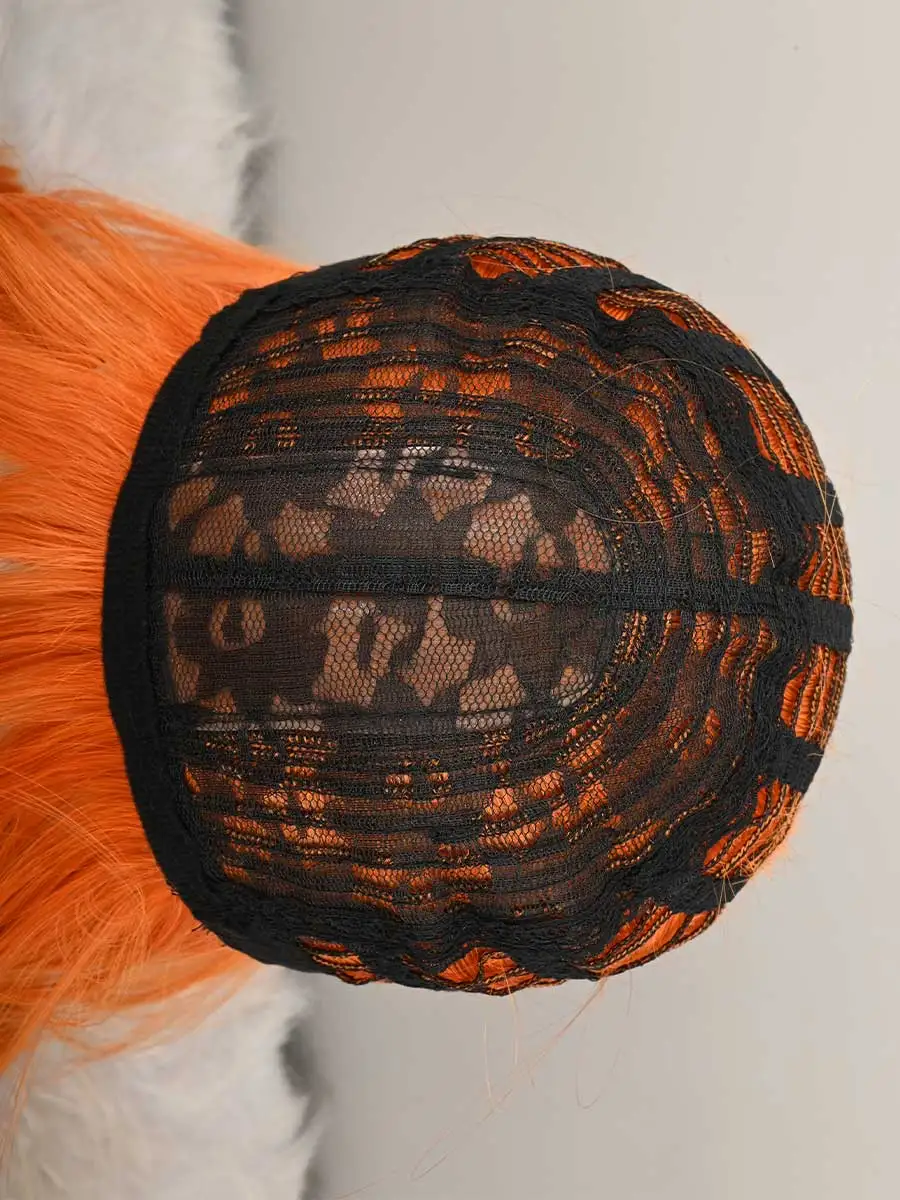 Orange Bob Wig with Bangs, Short Orange Wig for Women Straight Bob Wigs Heat Resistant Synthetic wig Mia Wallace Cleopatra Cospaly Daily Party Use