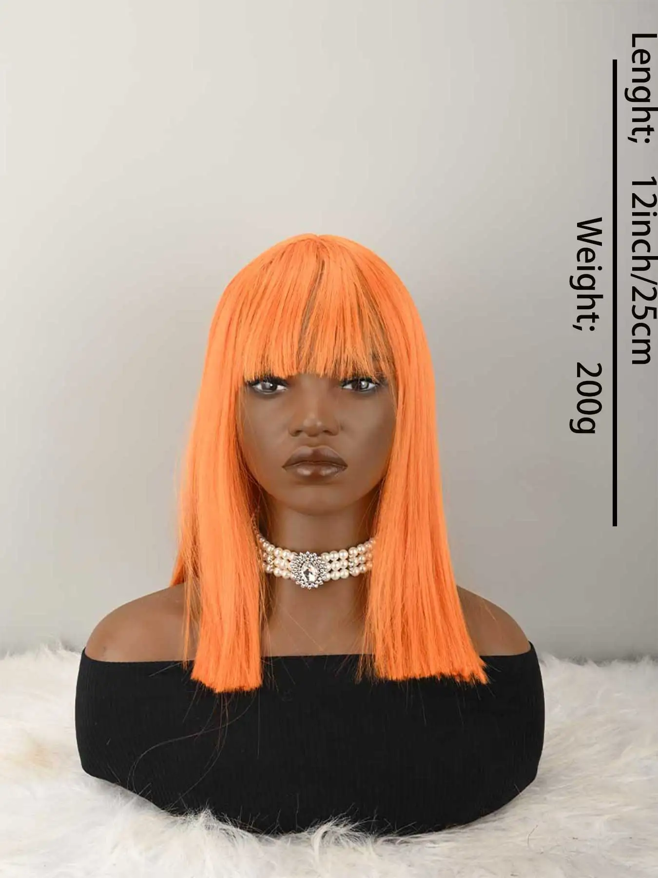 Orange Bob Wig with Bangs, Short Orange Wig for Women Straight Bob Wigs Heat Resistant Synthetic wig Mia Wallace Cleopatra Cospaly Daily Party Use