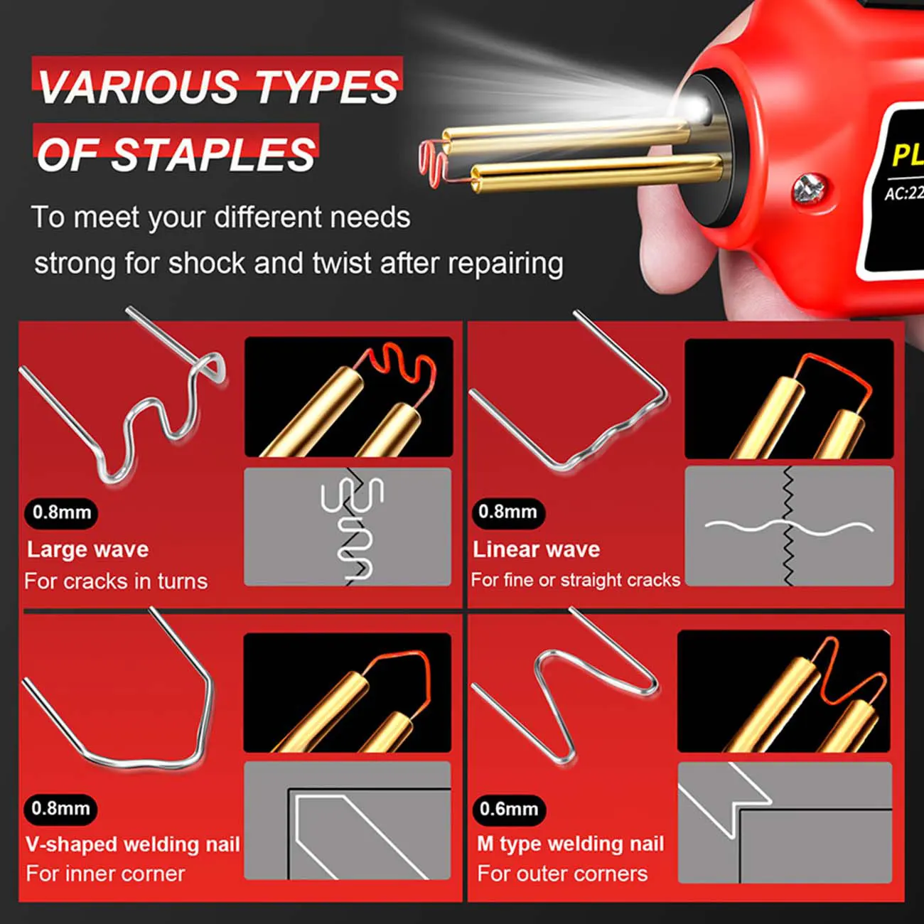 100W Plastic Welder, 2 in 1 solder iron Kit Plastic Repair Welder Kit 1000PCS Hot Stapler Soldering Gun with 100PCS Plastic Welding Rods Car Bumper Repair Kit for Most Plastic Repair