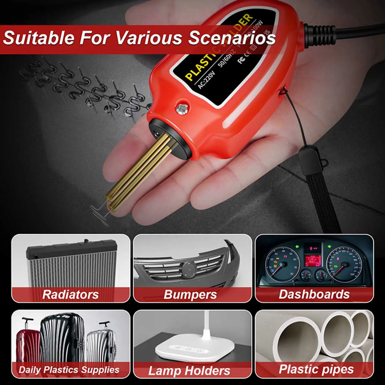 100W Plastic Welder, 2 in 1 solder iron Kit Plastic Repair Welder Kit 1000PCS Hot Stapler Soldering Gun with 100PCS Plastic Welding Rods Car Bumper Repair Kit for Most Plastic Repair