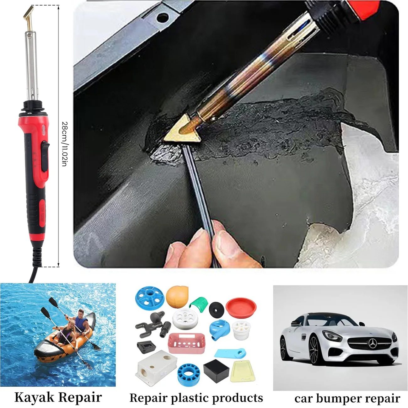 100W Plastic Welder, 2 in 1 solder iron Kit Plastic Repair Welder Kit 1000PCS Hot Stapler Soldering Gun with 100PCS Plastic Welding Rods Car Bumper Repair Kit for Most Plastic Repair