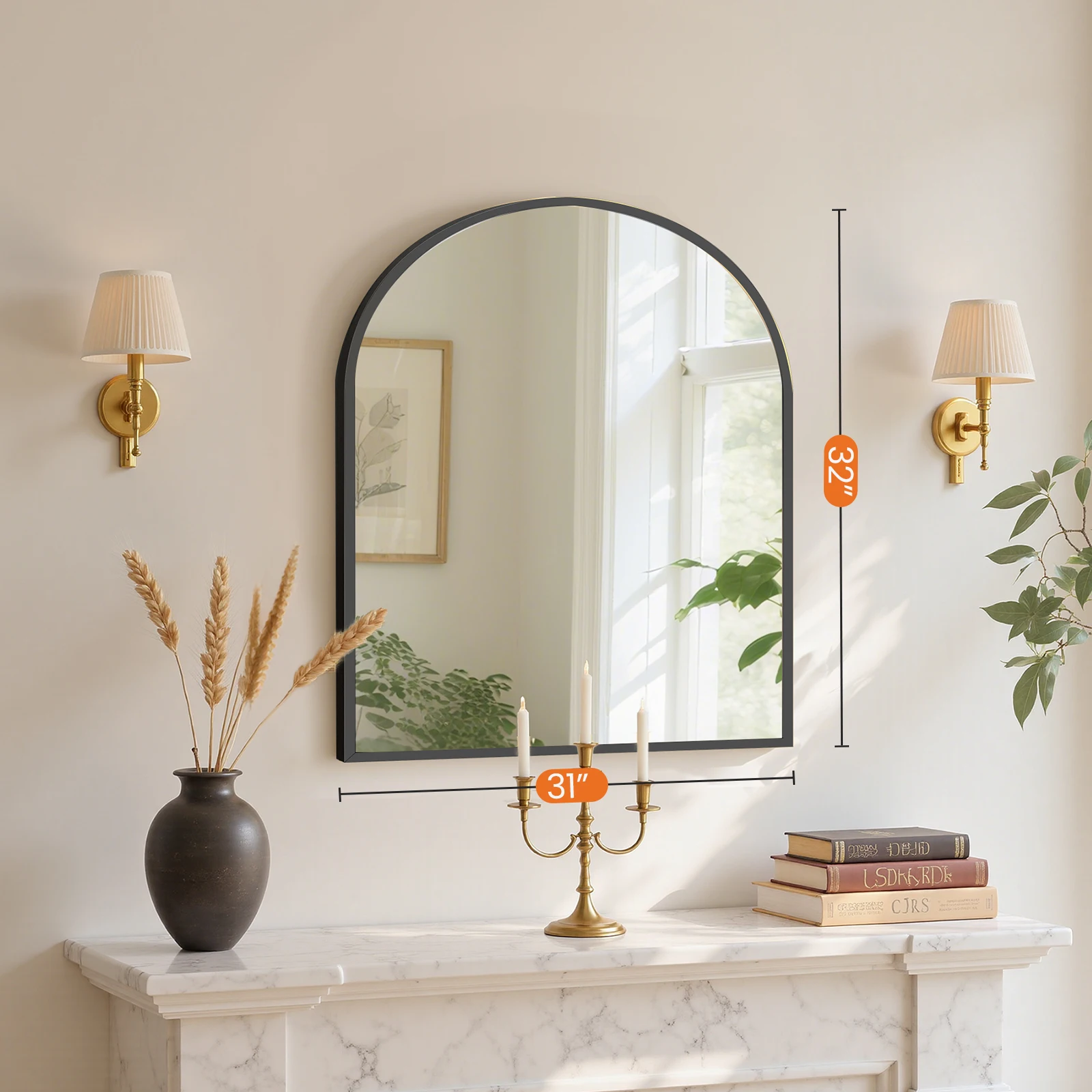JHK Arched Gold Large Size Bathroom Mirror Bathroom Mirrors for Over Sink Modern Wall Mirrors Arch Decorative for Entryway Bedroom Vanity Horizontal or Vertical Hanging