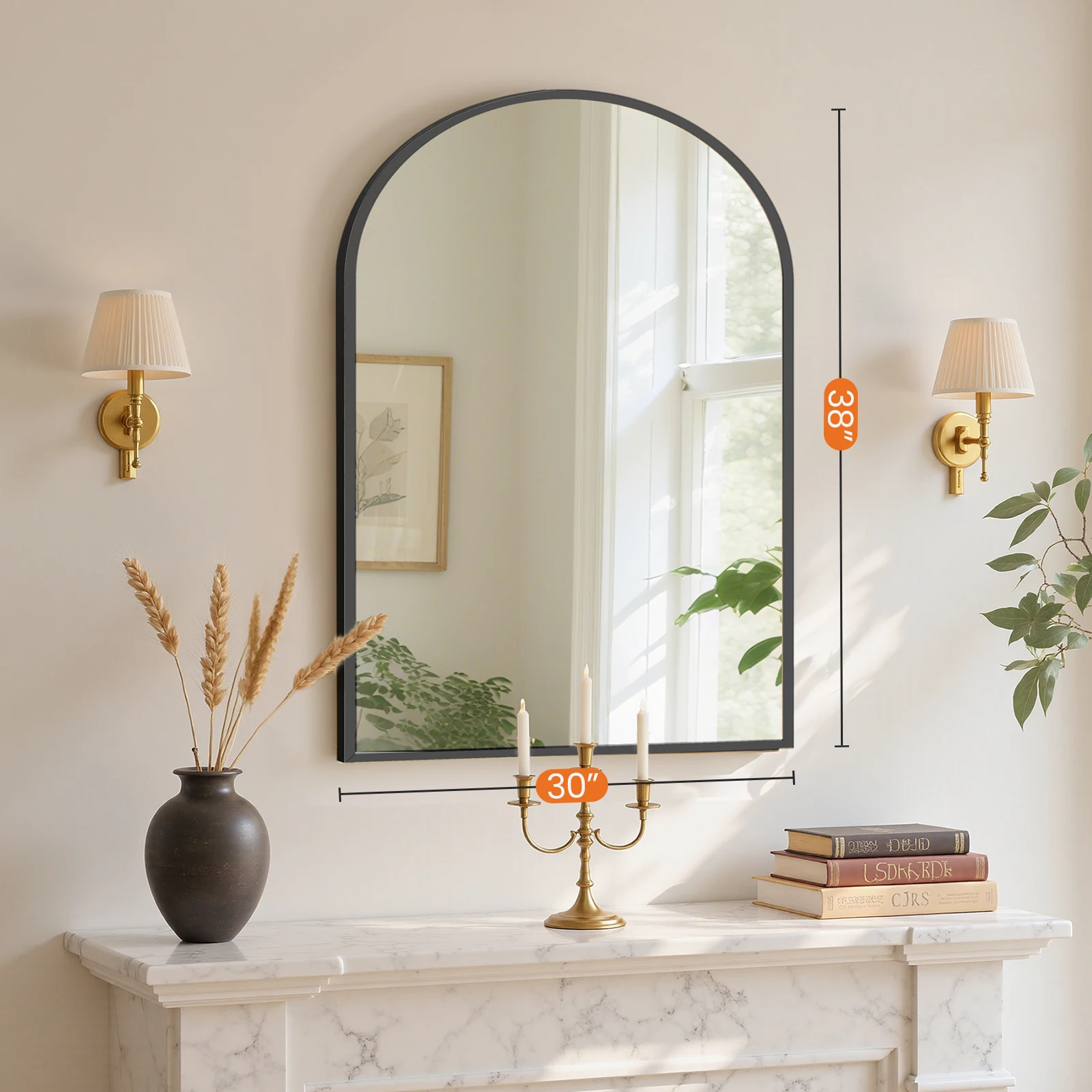 JHK Arched Gold Large Size Bathroom Mirror Bathroom Mirrors for Over Sink Modern Wall Mirrors Arch Decorative for Entryway Bedroom Vanity Horizontal or Vertical Hanging