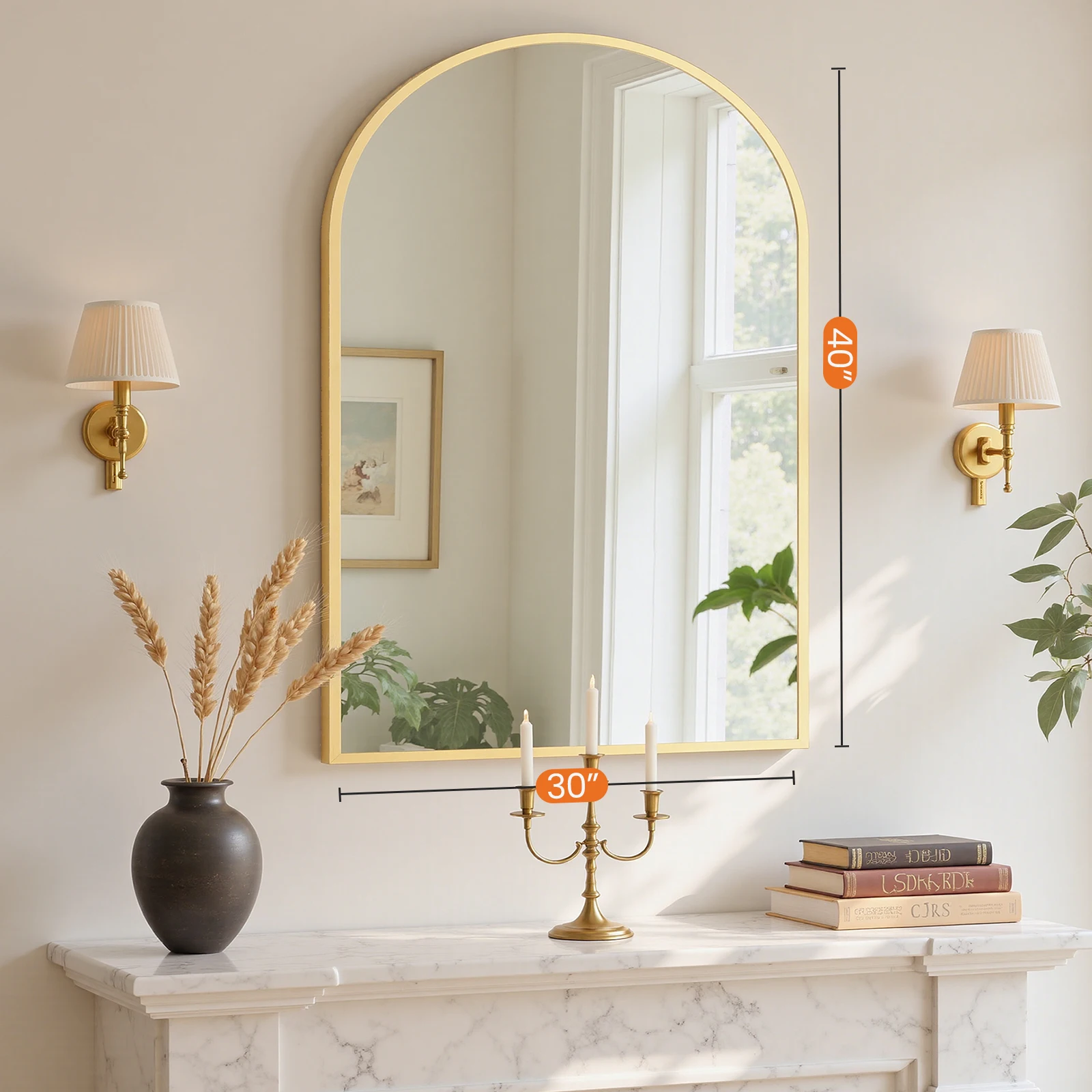 JHK Arched Gold Large Size Bathroom Mirror Bathroom Mirrors for Over Sink Modern Wall Mirrors Arch Decorative for Entryway Bedroom Vanity Horizontal or Vertical Hanging