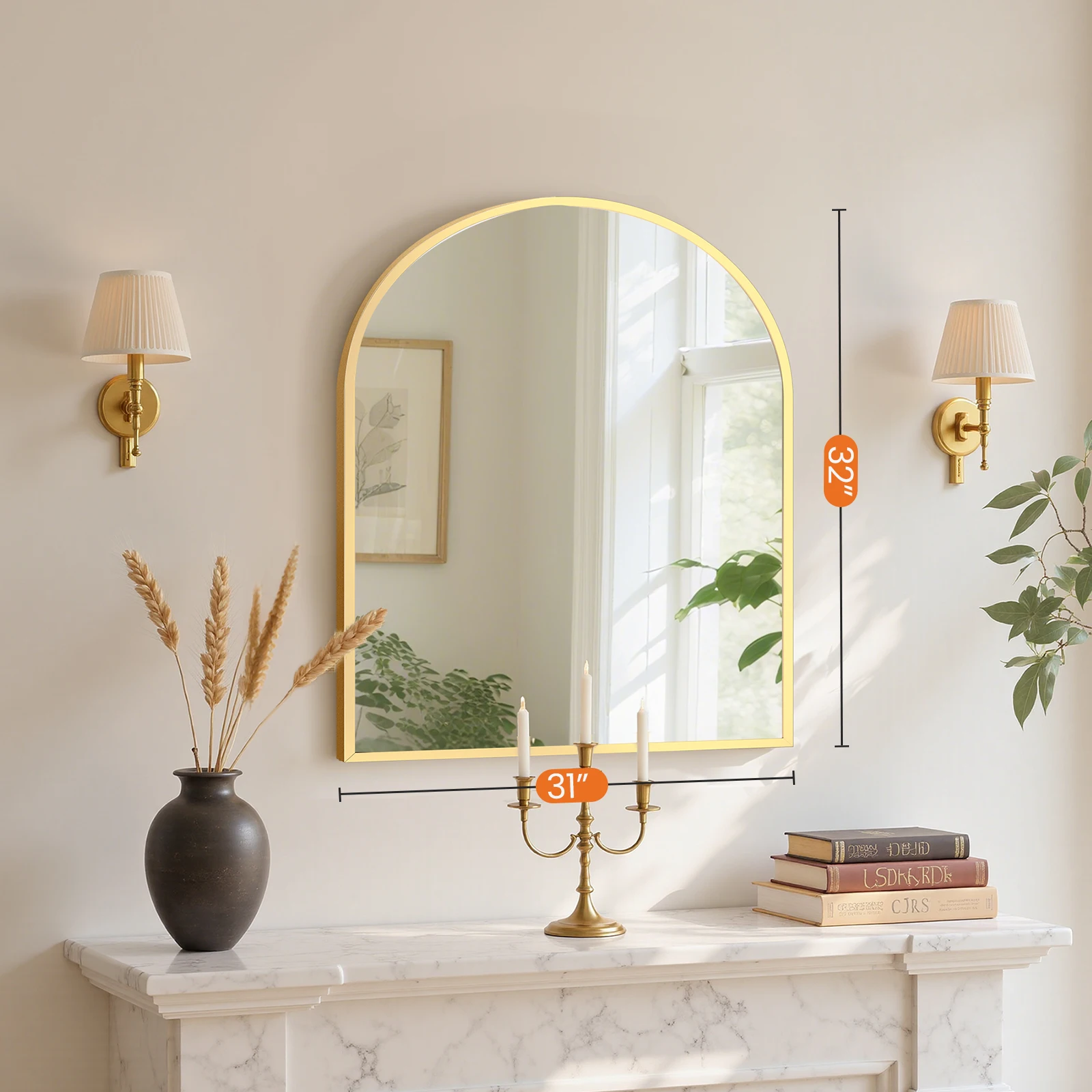 JHK Arched Gold Large Size Bathroom Mirror Bathroom Mirrors for Over Sink Modern Wall Mirrors Arch Decorative for Entryway Bedroom Vanity Horizontal or Vertical Hanging