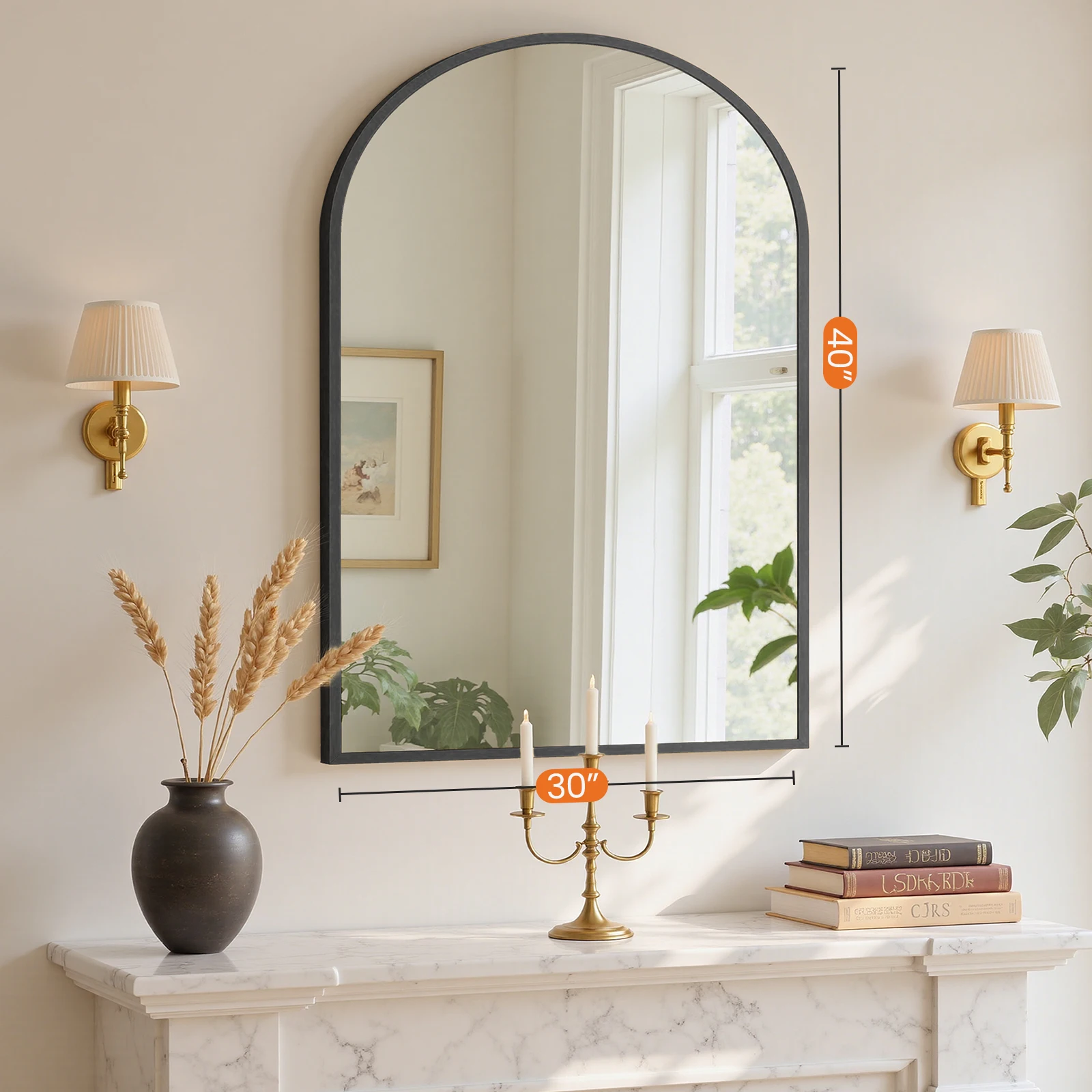 JHK Arched Gold Large Size Bathroom Mirror Bathroom Mirrors for Over Sink Modern Wall Mirrors Arch Decorative for Entryway Bedroom Vanity Horizontal or Vertical Hanging
