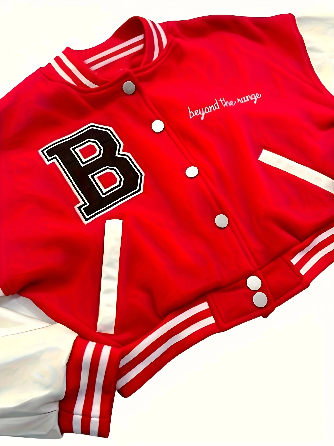 Plus Size Women's Colorblock Letter B Print Cropped Baseball Jacket Set High Waist Black PU Pleated Leather Mini Skirt Hot Girl Two-Piece Set