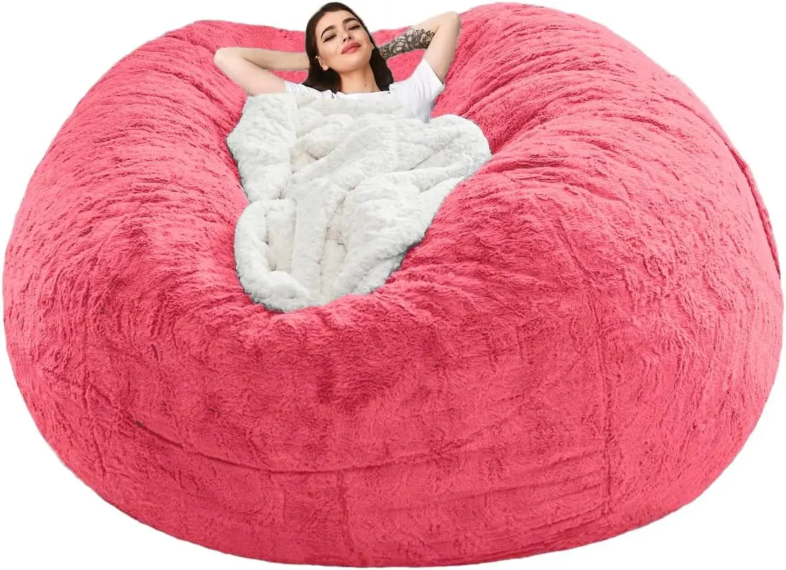 Bean Bag Sofa Cover Dark Gray 6FT Only Cover Ultra Soft Flocked PV Washable Double Zipper