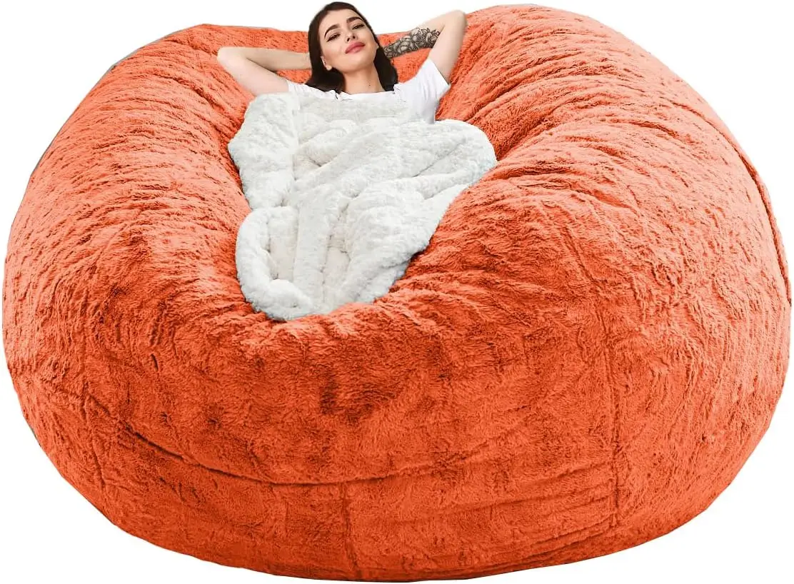 Bean Bag Sofa Cover Dark Gray 6FT Only Cover Ultra Soft Flocked PV Washable Double Zipper