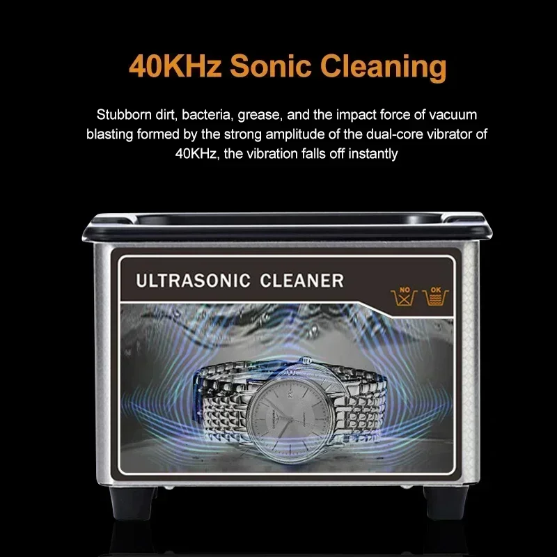 US 110V Portable Ultrasonic Cleaner, Stainless Steel Sonic Cleaning Machine for Jewelry, Eyeglasses, Dentures, Watches & Small Parts