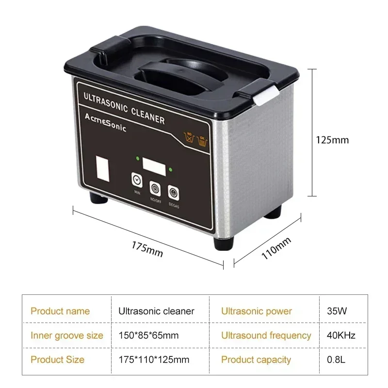 US 110V Portable Ultrasonic Cleaner, Stainless Steel Sonic Cleaning Machine for Jewelry, Eyeglasses, Dentures, Watches & Small Parts