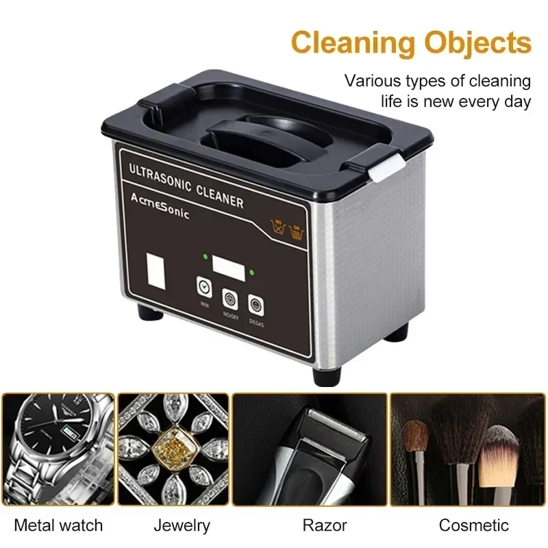 US 110V Portable Ultrasonic Cleaner, Stainless Steel Sonic Cleaning Machine for Jewelry, Eyeglasses, Dentures, Watches & Small Parts