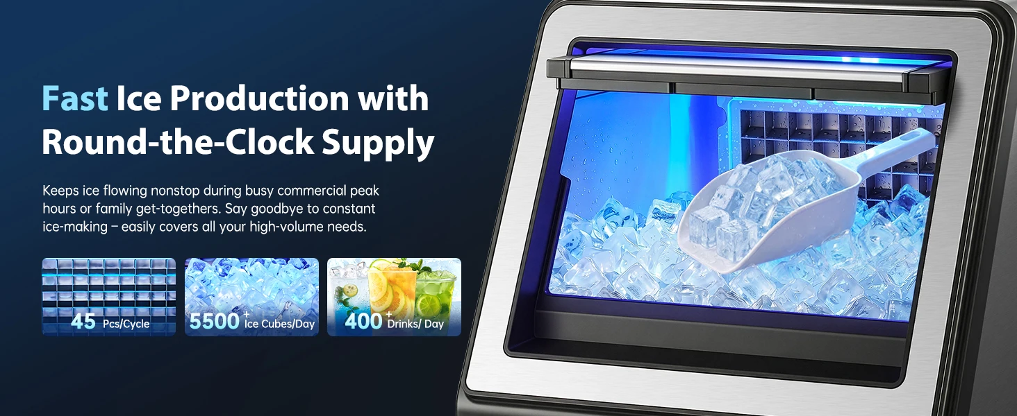 Zomagas 130 lb Commercial Ice Maker, Self-Cleaning, Stainless Steel