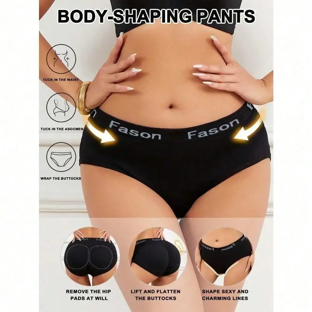 Women Fake Butt Shaping Pants,Triangle Lifting Shapewear Panty With Removable Sponge Pad,Solid Enhancer Control Panties