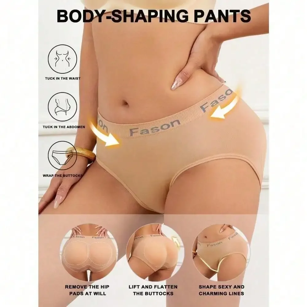 Women Fake Butt Shaping Pants,Triangle Lifting Shapewear Panty With Removable Sponge Pad,Solid Enhancer Control Panties