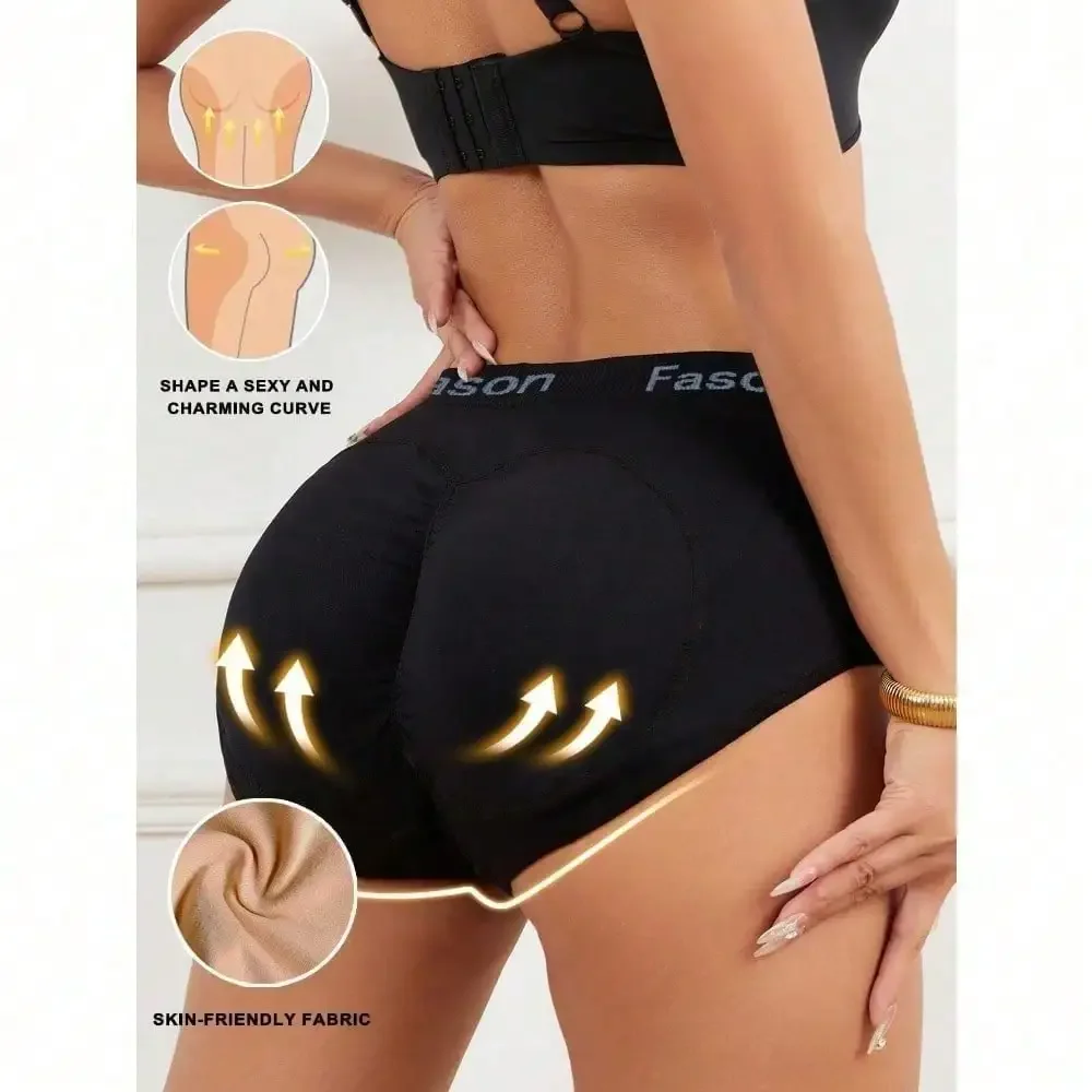 Women Fake Butt Shaping Pants,Triangle Lifting Shapewear Panty With Removable Sponge Pad,Solid Enhancer Control Panties
