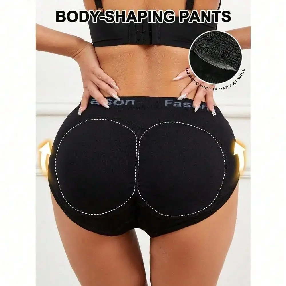 Women Fake Butt Shaping Pants,Triangle Lifting Shapewear Panty With Removable Sponge Pad,Solid Enhancer Control Panties