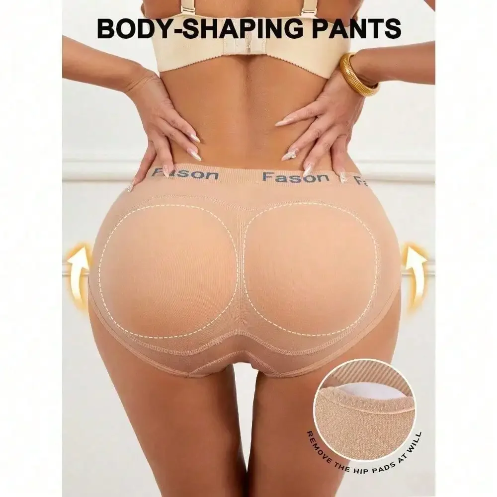 Women Fake Butt Shaping Pants,Triangle Lifting Shapewear Panty With Removable Sponge Pad,Solid Enhancer Control Panties