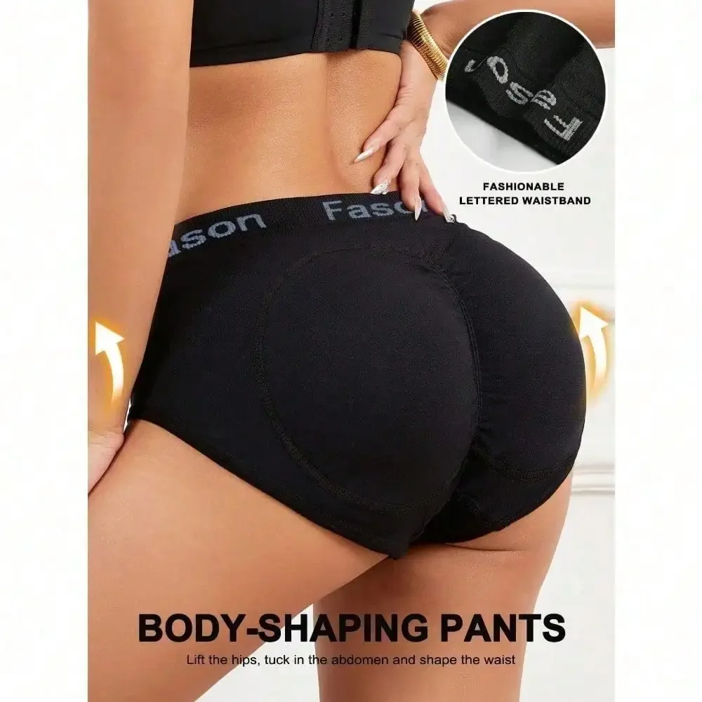 Women Fake Butt Shaping Pants,Triangle Lifting Shapewear Panty With Removable Sponge Pad,Solid Enhancer Control Panties