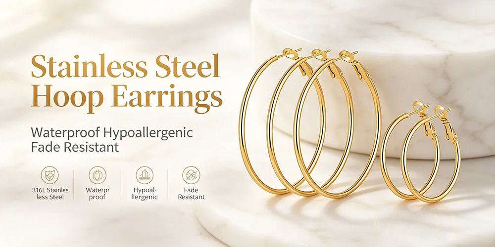 6 Pairs 316L Stainless Steel Hoop Earrings Set 30/40/50mm Gold Silver Lever Back Hoops Waterproof Hypoallergenic Fade Resistant Women Daily Jewelry