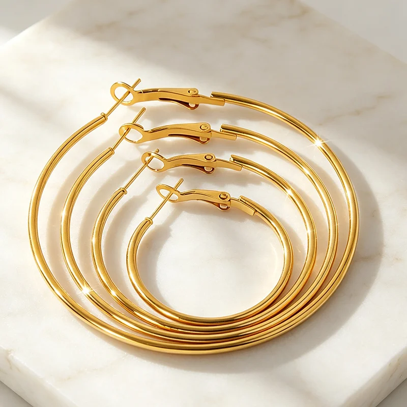 6 Pairs 316L Stainless Steel Hoop Earrings Set 30/40/50mm Gold Silver Lever Back Hoops Waterproof Hypoallergenic Fade Resistant Women Daily Jewelry