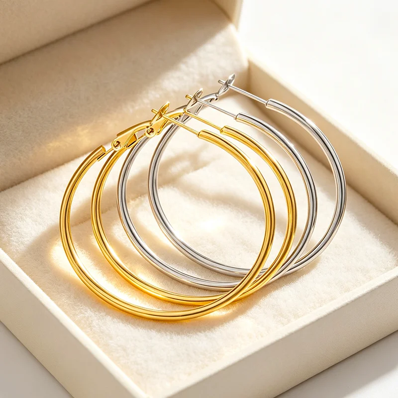 6 Pairs 316L Stainless Steel Hoop Earrings Set 30/40/50mm Gold Silver Lever Back Hoops Waterproof Hypoallergenic Fade Resistant Women Daily Jewelry